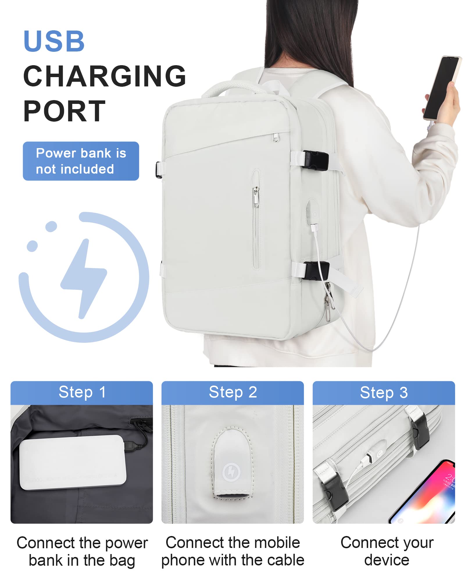 SZLX Borse da Cabina per Easyjet 45x36x20 da Viaggio aereo Bagaglio a Mano Zaino Ryanair 40x20x25 con porta USB Impermeabile donna per Computer Casual Daypack