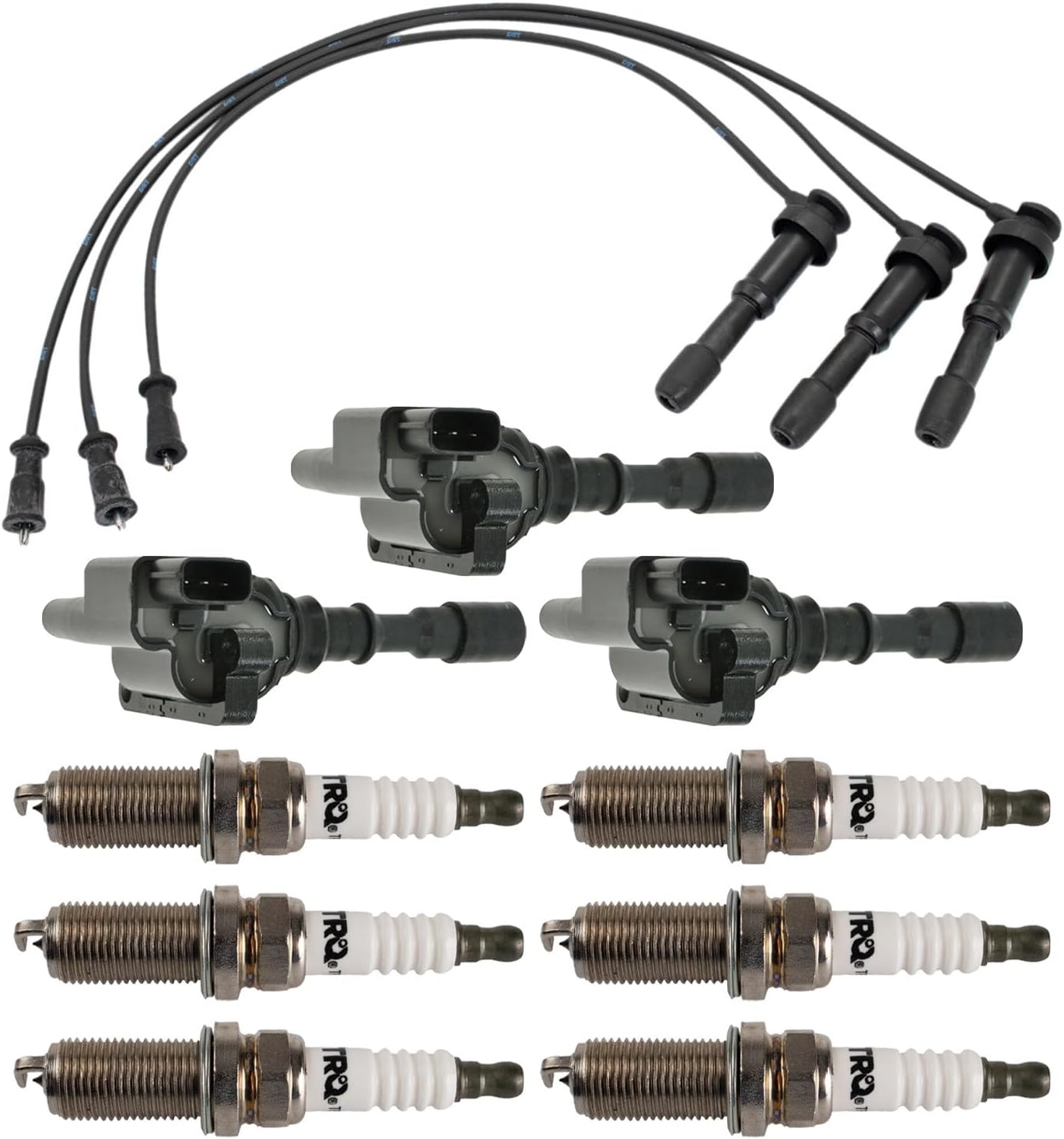 Ignition Kit Ignition Coil Spark Plugs Wire Set Compatible with 2001 Hyundai XG300 2002 XG350 2002-2005 Kia Sedona