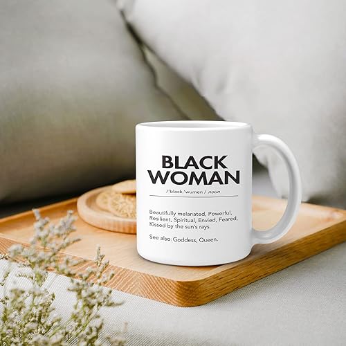 Miniatura 2 de OGILRE Black Woman Definition - Taza de cerámica impresa de doble cara con citas inspiradoras, diseño moderno de mujer afroamericana, taza de té con