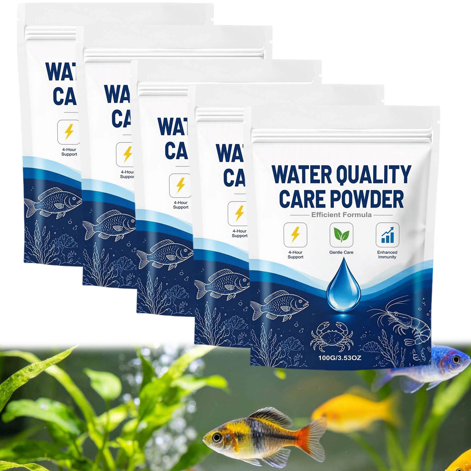 5pcs Aqua Pro Formula, Anti algues Bassin Poisson bacterie Bassin Eau étang Aquarium clarifiant Biologique sans Chimie Filtration Soin Poisson crevettes Facile mélange Poudre cristalline
