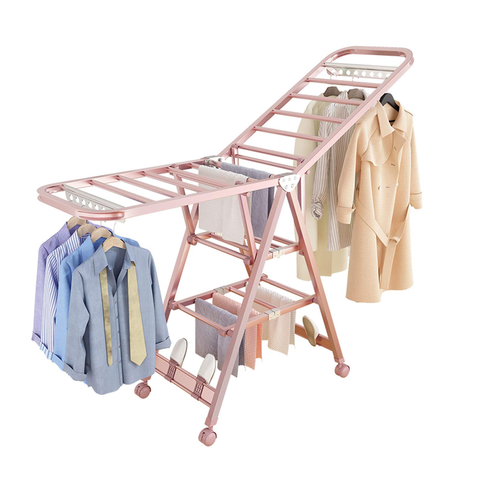 SOVORM Wäscheständer, Flügel-Wäscheständer, Wäschetrockner mit Rädern, zusammenklappbarer Wäscheständer, Flügel-Lufttrockner, multifunktionaler Wäscheständer, 25 Hängestangen The New