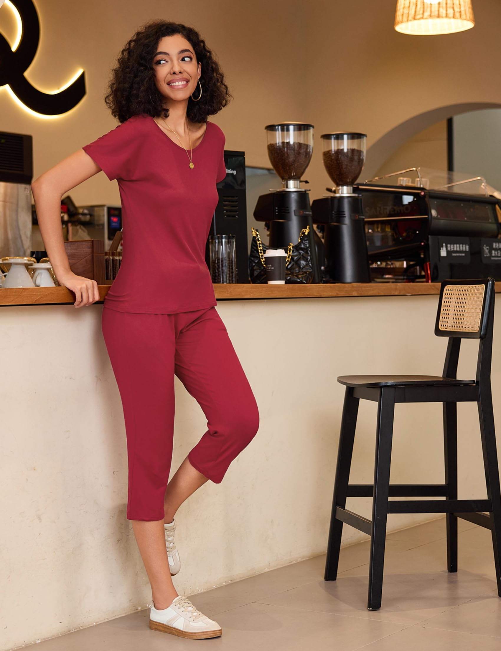Totatuit Completa Tuta Donna Estiva Completo Sportivo Tute da Ginnastica da Donna Due Pezzi Outfit Felpa T-Shirt & 3/4 Pantaloni Casual Casa Pigiama Set Jogging Training