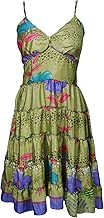 Mogul Interior Womens Beach Dress Spaghetti Strap Printed Summer Dress M Green