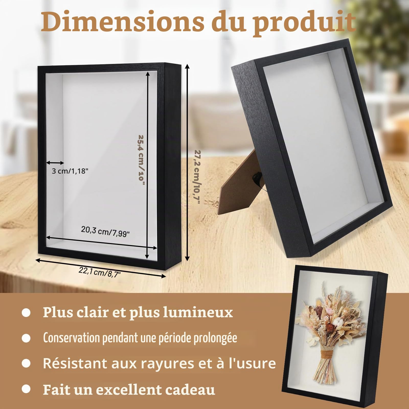 Cadre Profond 3D, XIATIAN Cadre Photo Profond 25,4 X 20,3 cm, Cadre Vitrine, Cadre 3D à Remplir pour Photos Fleurs Souvenirs et DIY Artisanat (Noir)