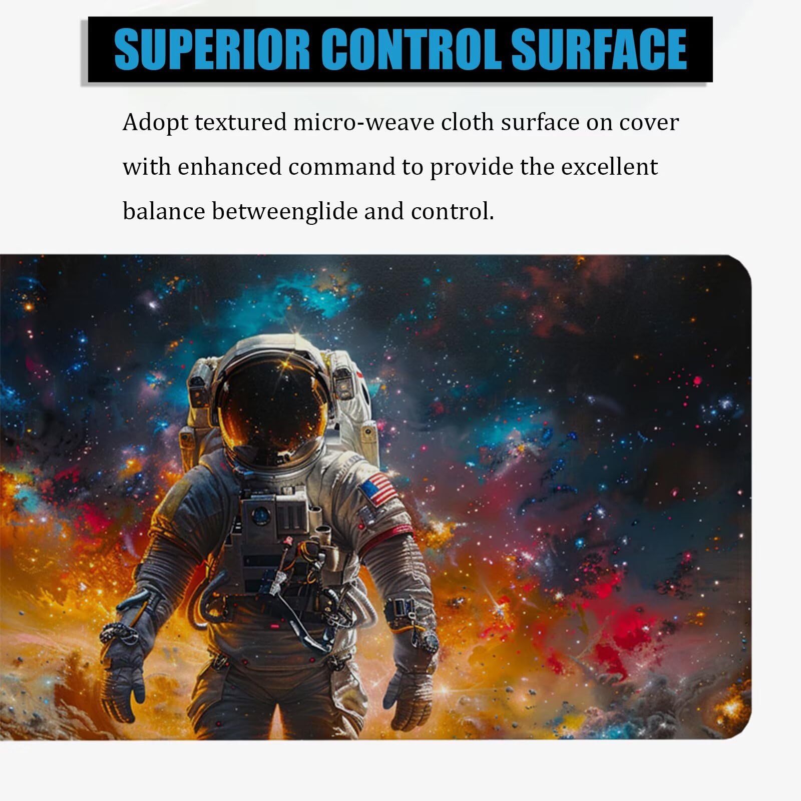 Astronauta Podkładka pod mysz XXL, 120 x 60 cm, gamingowa podkładka pod mysz, gwiaździste niebo, duża podkładka na biurko, akcesoria na biurko do gier z antypoślizgową podstawą i przeszytymi