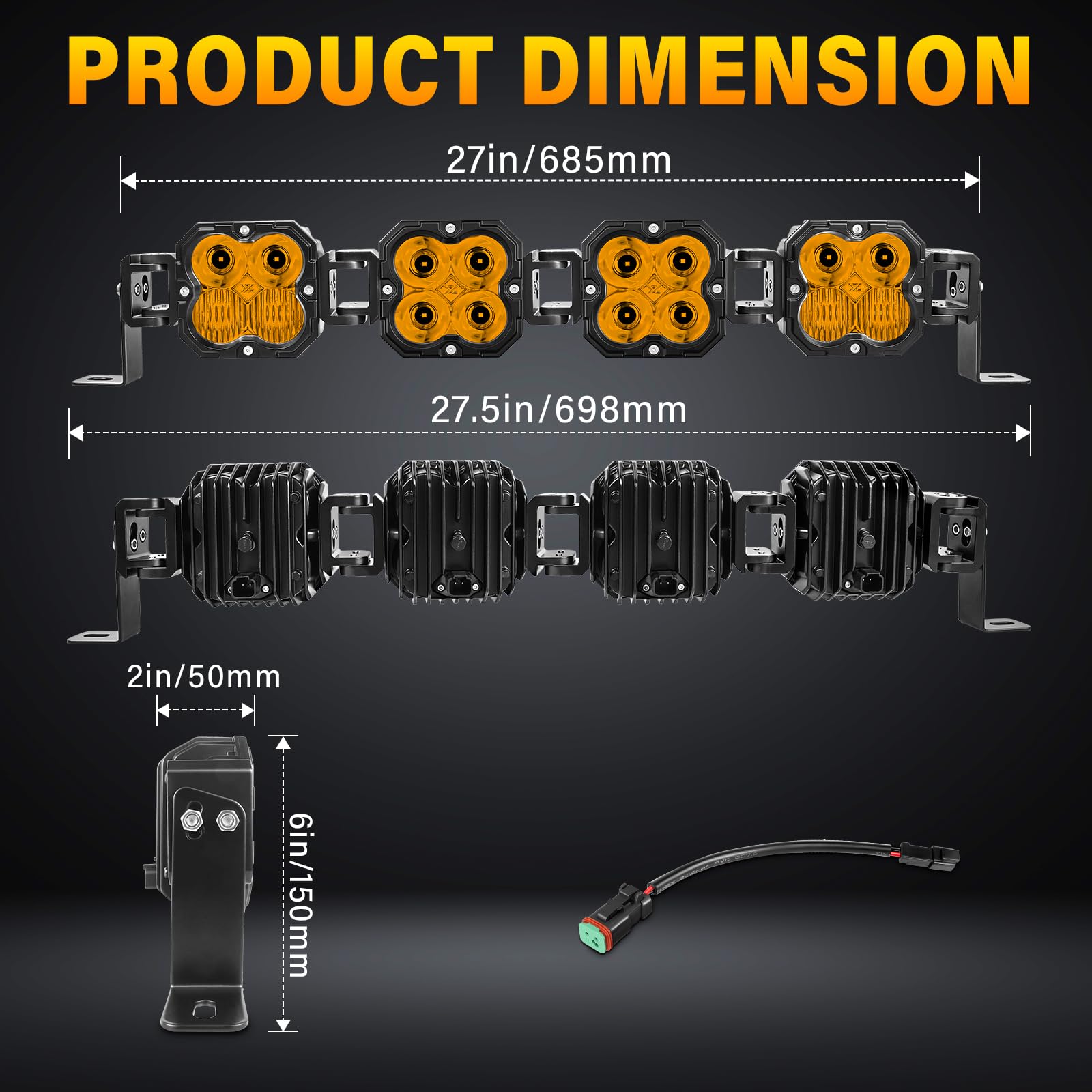 AUXTINGS 66 cm, 120 W, prosta, zakrzywiona, regulowana, bursztynowa listwa świetlna LED z okablowaniem, 12 V / 24 V szeroka wiązka i reflektor terenowy 4x4 wodoodporna lampa przeciwmgielna do