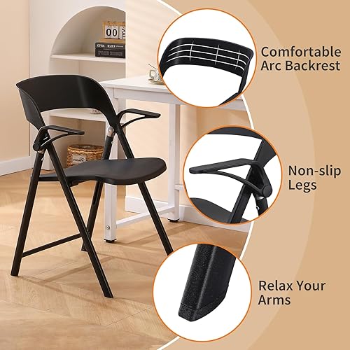 Miniatura 4 de BOOSDEN Silla plegable de 2 unidades, silla plegable de plástico con reposabrazos, sillas para eventos de fiesta, sillas plegables para interior,