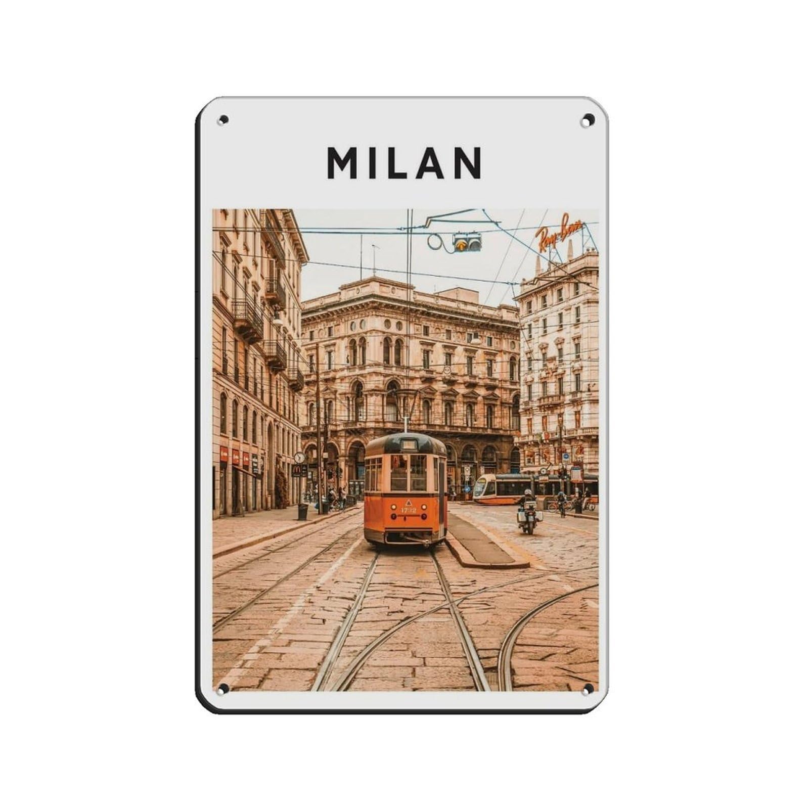 Milan Travel, Italy Poster Retro Poster Metal Tin Sign Chic Art Retro Iron Painting Bar People Cave Cafe Family Garage Poster Wall Decoration 8x12inch(20x30cm)