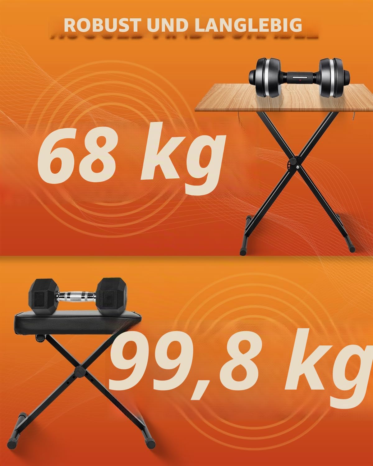 STRICH Keyboardständer & Klavierbank Set, höhenverstellbarer Doppel-X-Keyboardständer mit Klavierhocker für 54–88 Tasten E-Piano & Keyboard, tragbar und faltbar, Schwarz, SKT-01