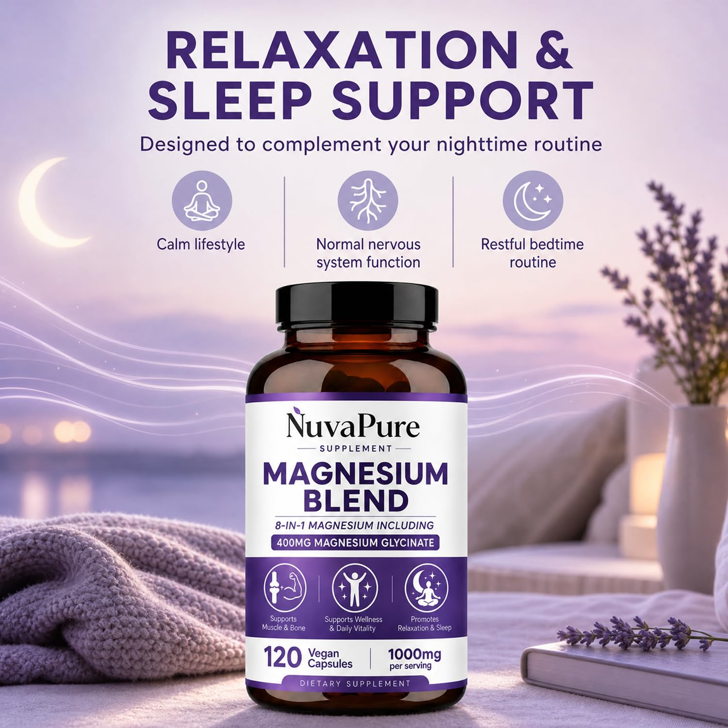 Magnesium Blend, 8-in-1 Magnesium Complex with Magnesium Glycinate, Supports Relaxation, Muscle Function, Energy & Daily Wellness, 120 Vegan Capsules (White, 1Pcs) — Amazon image 4