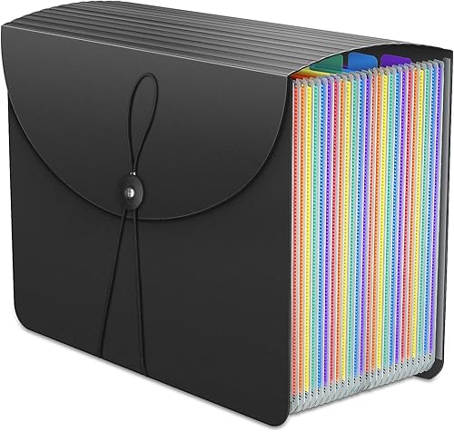 Miniatura 10 de Carpetas de archivos expansibles, organizador de archivos de acordeón con 24 bolsillos, carpeta de documentos de acordeón, caja de archivo Negro