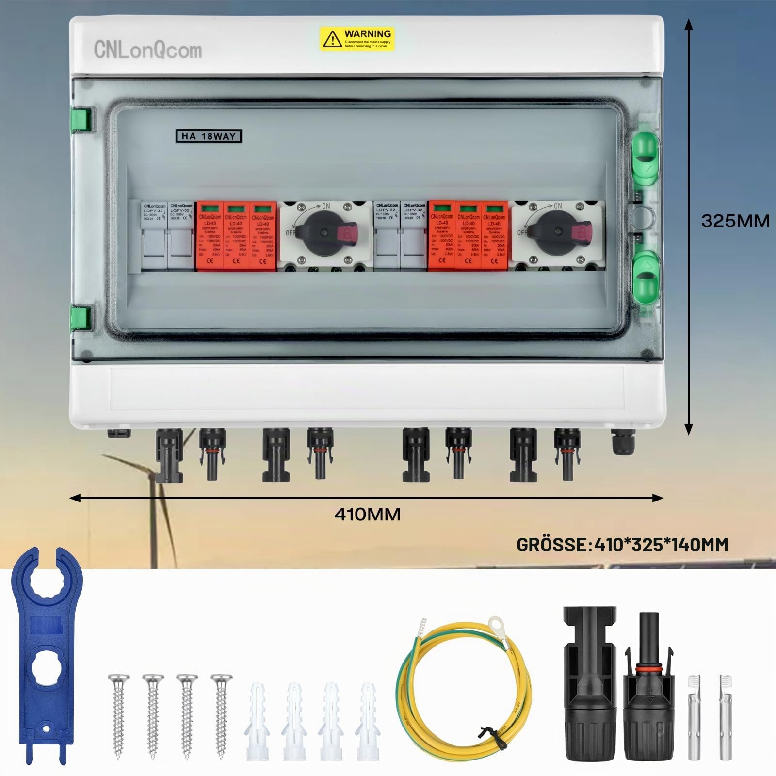 Generatoranschlusskasten PV 1000V 32A, Überspannungsschutz Solar 2 Strings