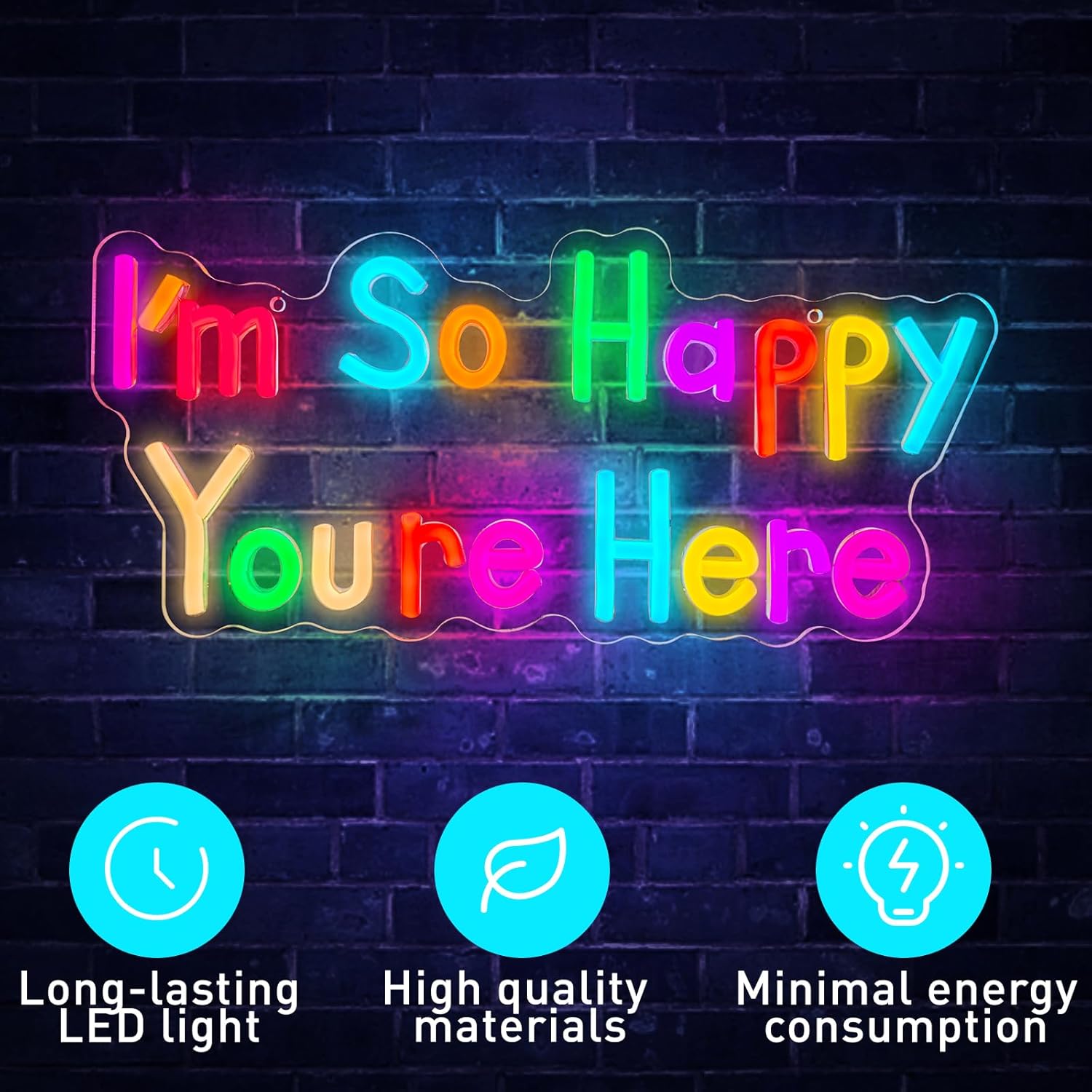 I'm So Happy You're Here Neon Sign for Classroom, Classroom Neon Sign Dimmable LED Neon Light USB Powered Welcome Wall Decor for Kids Room, Home, Office, Party Inspirational Positive Wall Art Sign 15.75 × 7.28 in