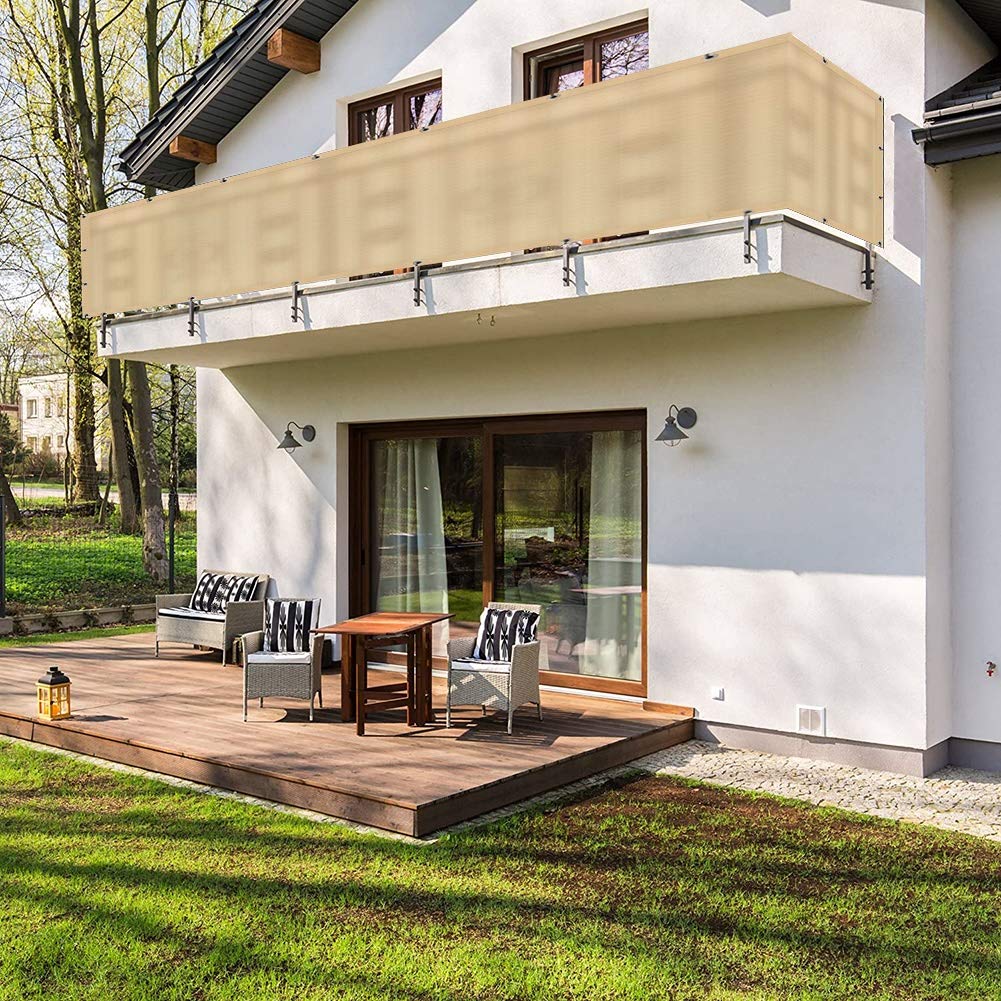 Osłona balkonowa, osłona przeciwsłoneczna na przednią szybę z linką i opaskami kablowymi, 100% HDPE, osłona na balkon, 48 rozmiarów