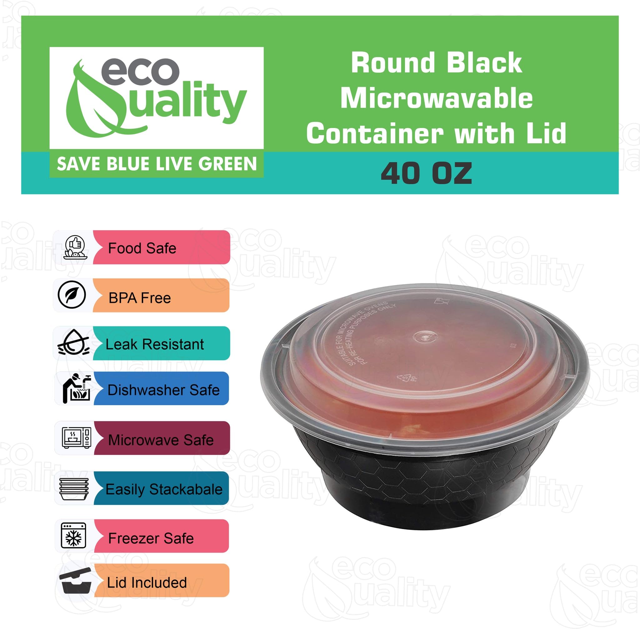 Meal Prep Containers 40oz Round Bowls with Lids, Disposable Food Storage Bento Box, Microwavable, Premium Bowl, Stir Fry, Ramen, Soup | Lunch Box | BPA Free | Freezer / Dishwasher Safe (Black, 50)