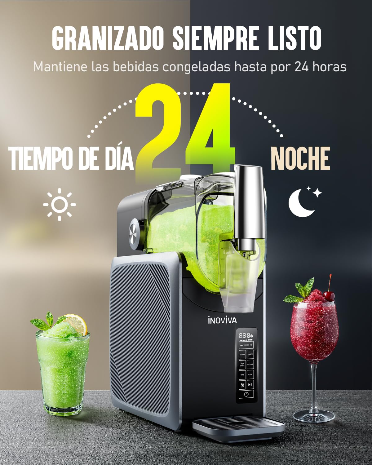 INOVIVA Macchina de Granizados 2,6 L, Slush Machine senza Ghiaccio, Granizadora de Granite a Casa con Autopulizia, 5 Modalità Preimpostate, Granite, Frappè, Frappè e cocktail ghiacciati