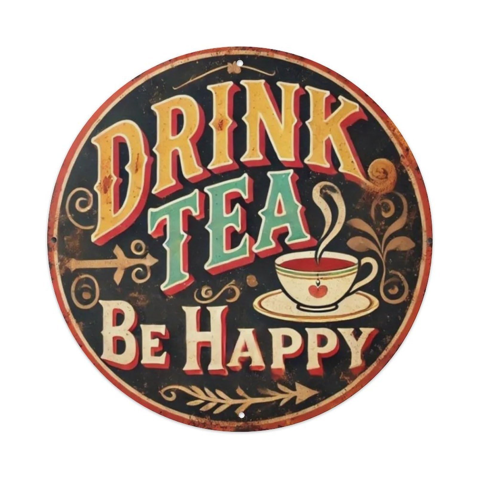 Igtefte Vintage Drink Tea Be Happy Tin Sign Style Home Bar Garden Wall Plaque Decor Metal Poster 8X8 Inch