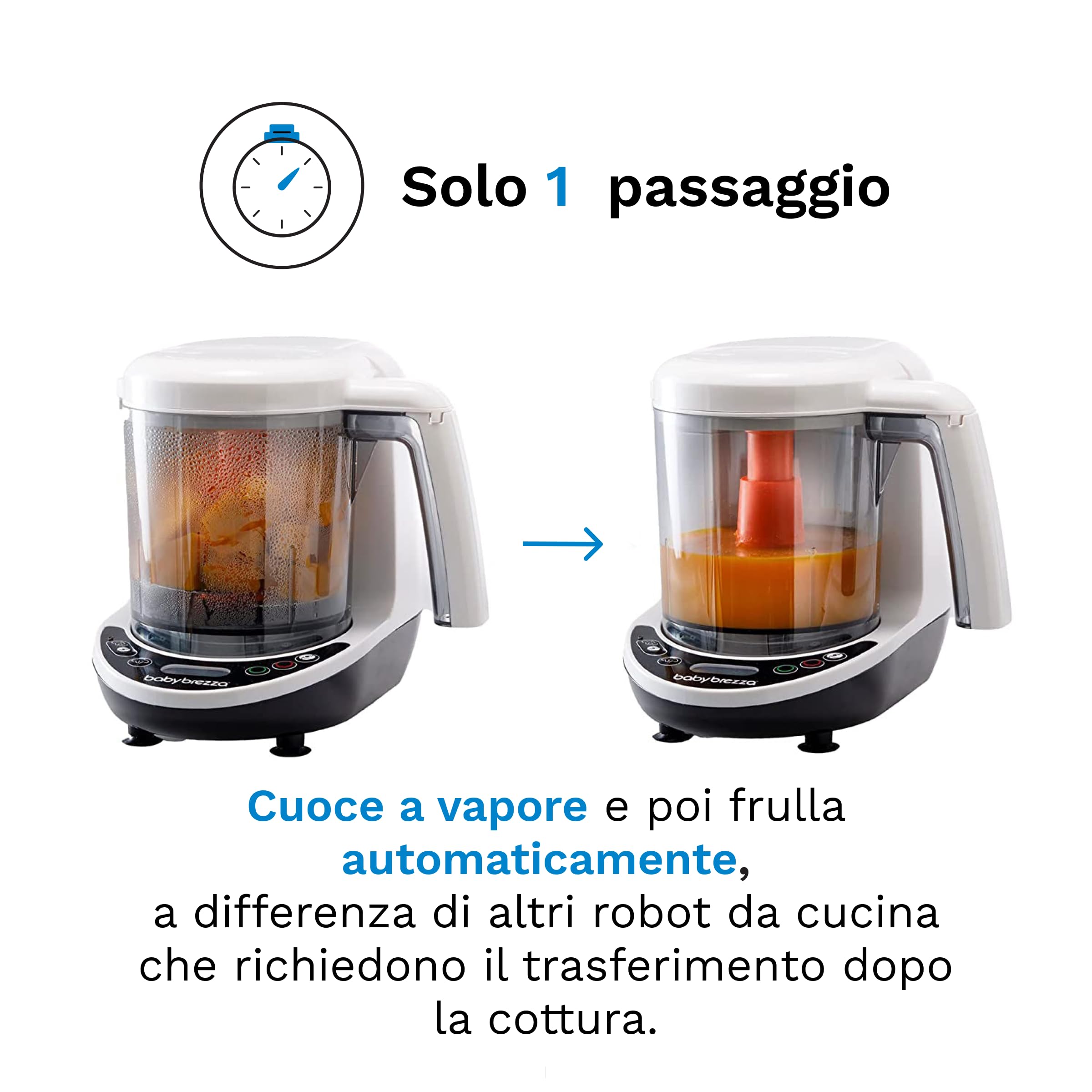 Baby Brezza Food Maker Deluxe Bianco Cuocipappa Omogeneizzatore Neonati Vapore Frullatore Pappe Spegnimento Automatico Lavabili Lavastoviglie 3 Sacchetti