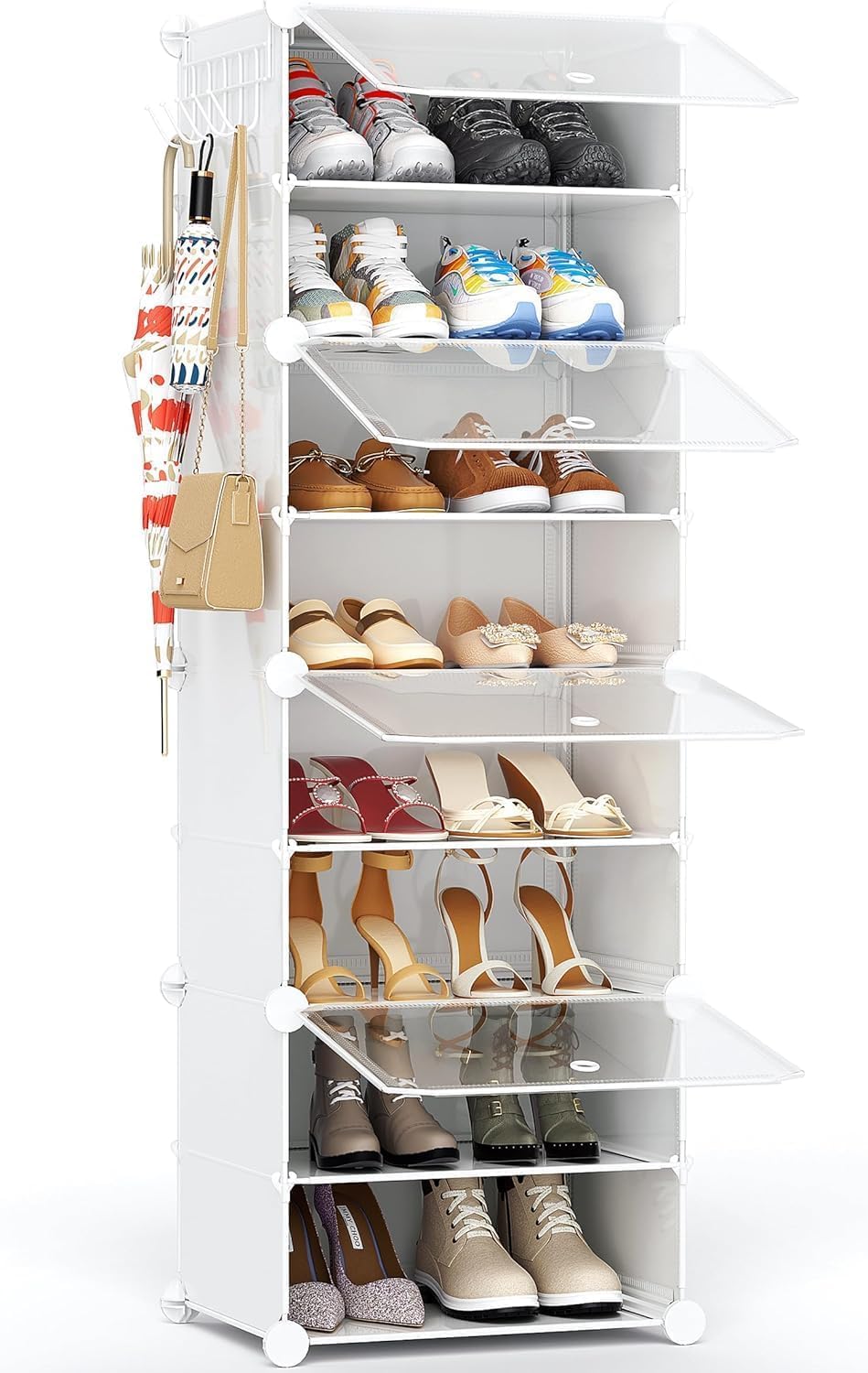 Shoe Storage,8 Tier Shoe Rack Organizer for Closet Shoe Cabinet with Door Shoe Shelves for Closet,Entryway,Hallway,Bedroom Transparent Door-white 8 tier