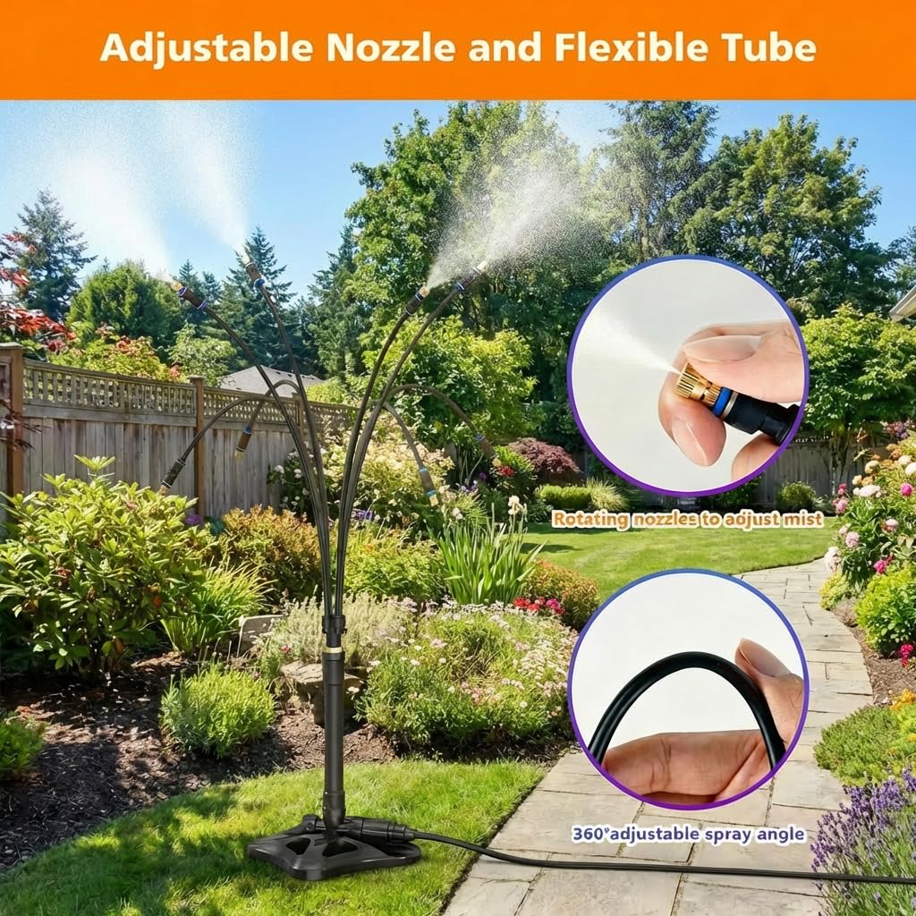 Outdoor Standing Mister for Patio Cooling, 26.2FT Portable Misting Station, Upgraded Outdoor Misting System for Backyard, Pets, Garden, BBQ, Tanning & Poolside Heat Relief