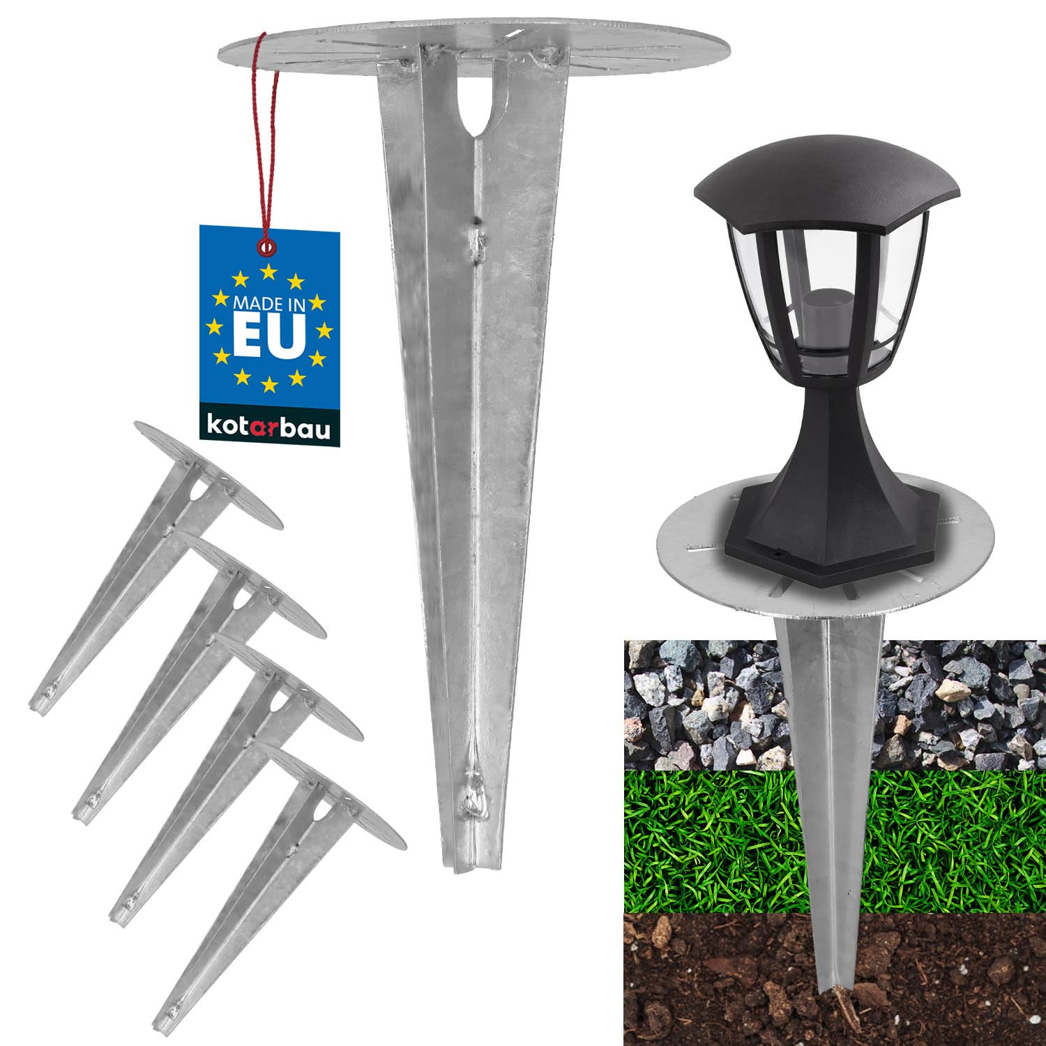 KOTARBAU® Ground Spike Impact Sleeve for Garden Lighting Diameter 190 mm Galvanised Steel Ground Spike Ground Anchor Ground Anchor Impact Ground Bracket for Garden Lamps Impact Ground Sleeve Anchor