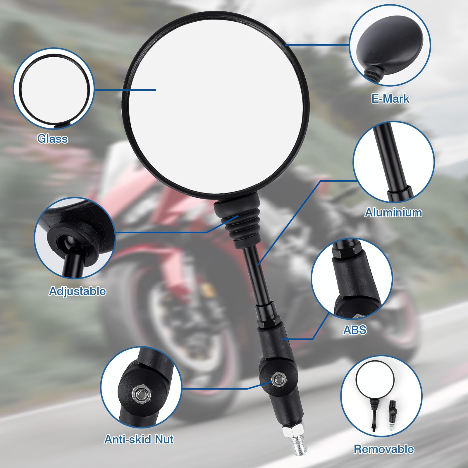 GOOFIT pieghevole in lega di alluminio universale 7/8 22mm Manubrio Fine retrovisore specchietti laterali Sostituzione per go Kart buggy UTV Scooter Ciclomotore ATV Quad Pitbike Grande