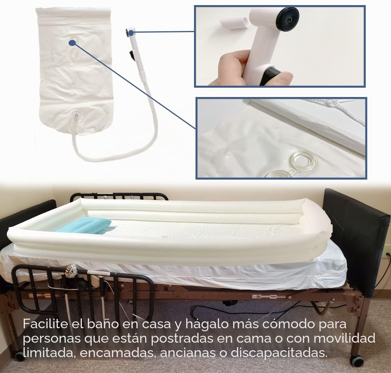 HWIN Kits inflables de bañera de ducha, sistema de ducha de lavabo de baño para adultos, ayuda de asistencia de cama para personas mayores discapacitadas postradas en cama con bomba de aire, 345677