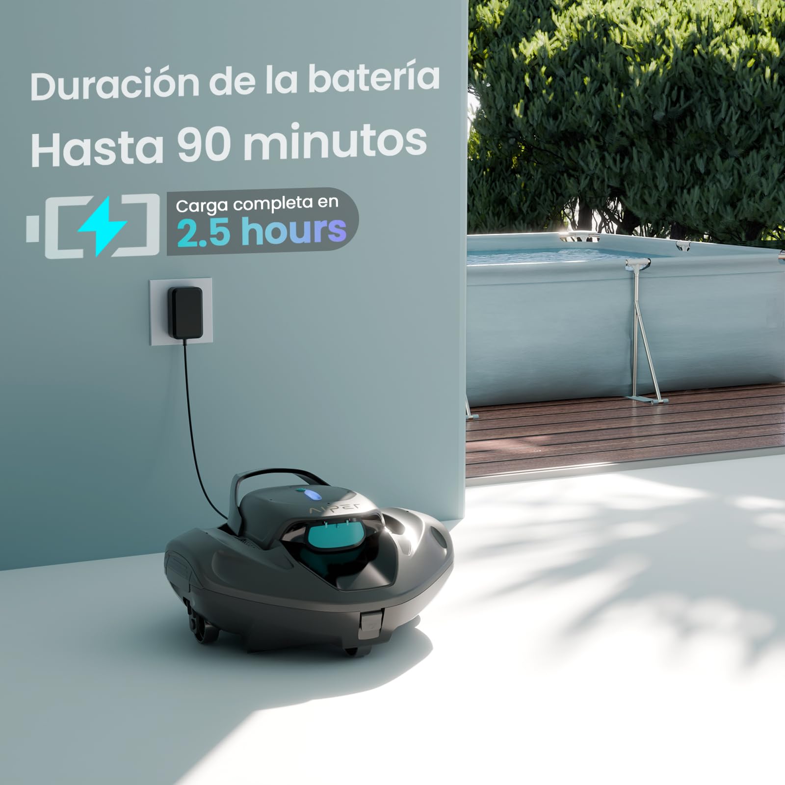 AIPER Seagull 800B Robot Piscina Sin Cable, Limpiafondos Piscina Automático con Succión Potente, 90 min Autonomía, Auto-Parking Inteligente, Indicador LED, hasta 80 m²