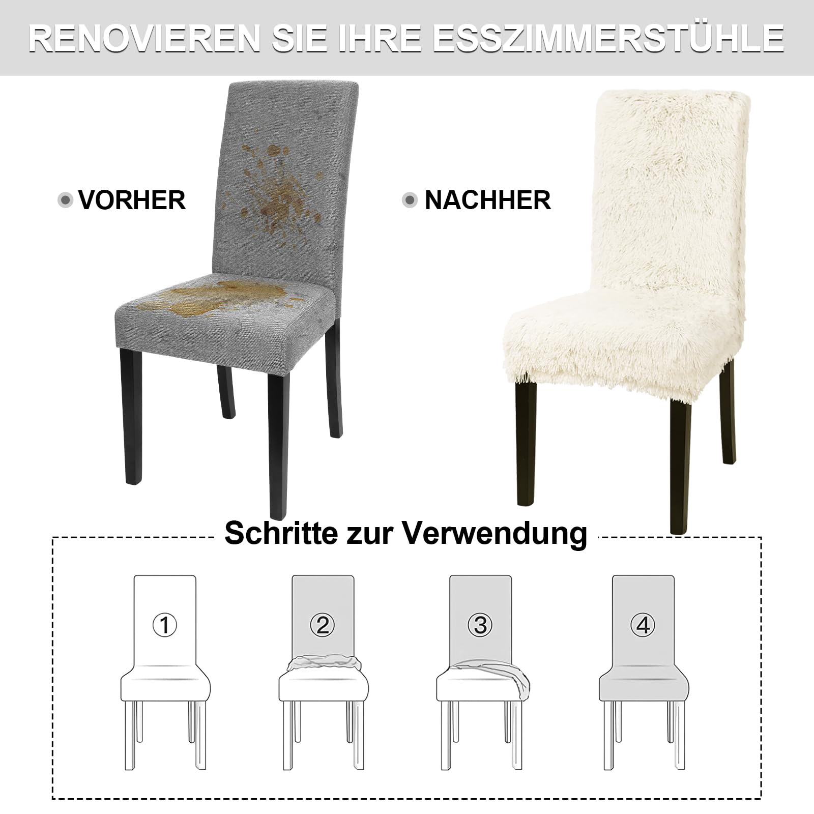 Alishomtll Lot de 6 housses de chaise universelles extensibles en peluche élastique amovibles et lavables pour cuisine, salle à manger, hôtel, banquet, mariage (beige, 6 pièces)