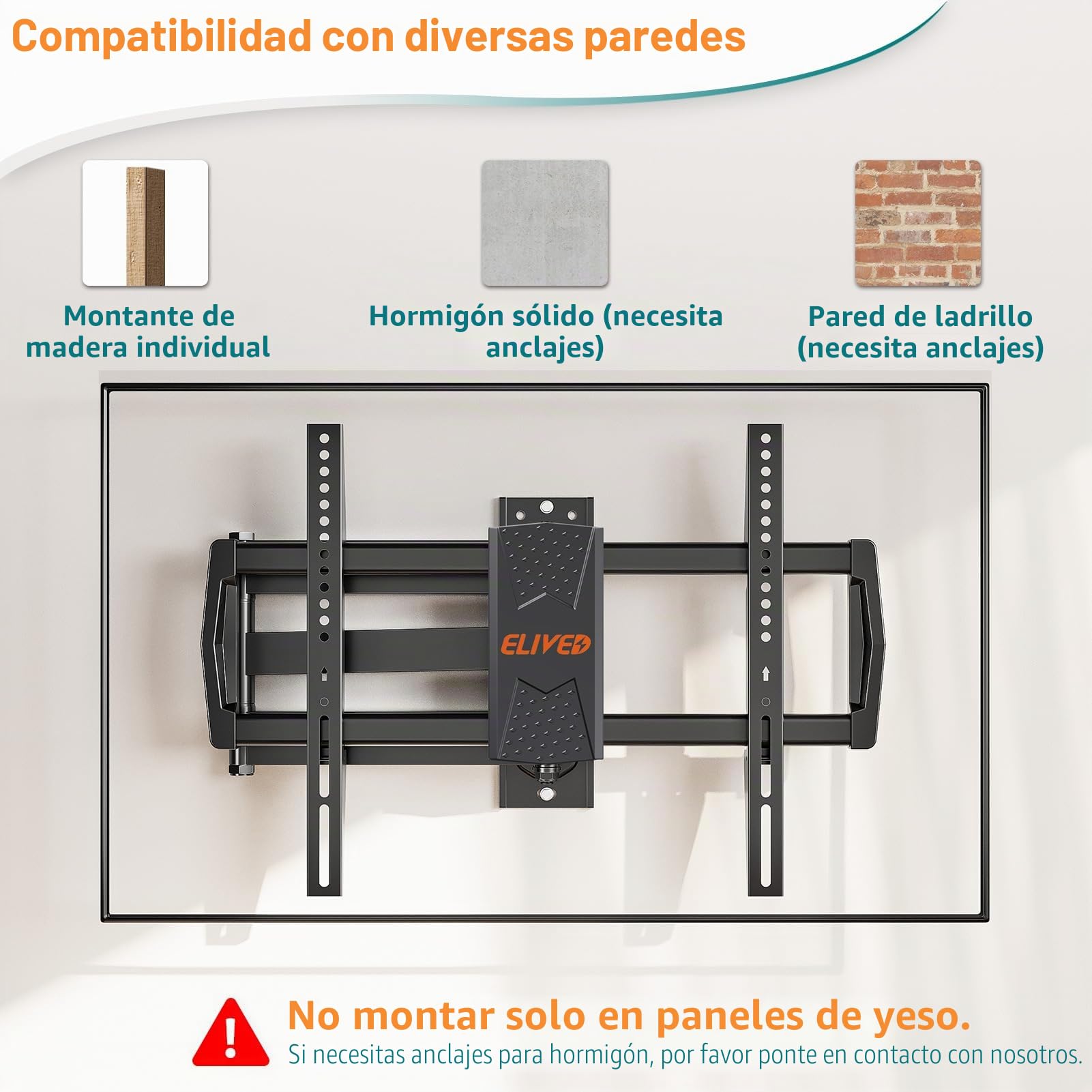 ELIVED Soporte de pared para TV, brazo de enlace extra largo de 813 mm para TV de 37-75 pulgadas | Soporte de pared inclinable, giratorio y giratorio TV Max. VESA 600 x 400 mm hasta 45 kg EV1036