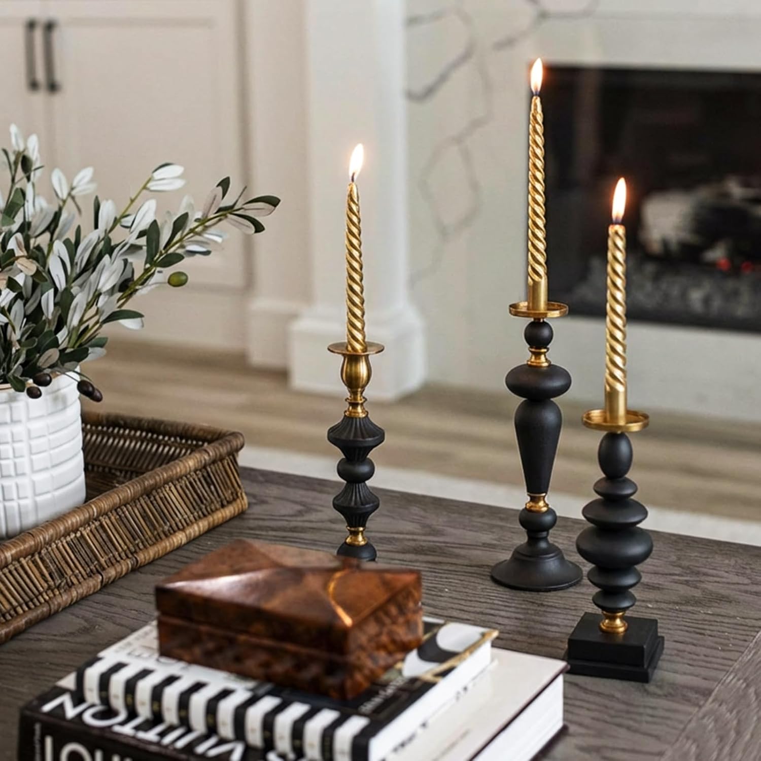 Taper Matte Black Candle Holder Centerpieces for Tables, Metal Pillar Candle Stick Holder Modern Decorative Candle Holder for Mantle, Fireplace Mantel,Table Decor, Housewarming Gift
