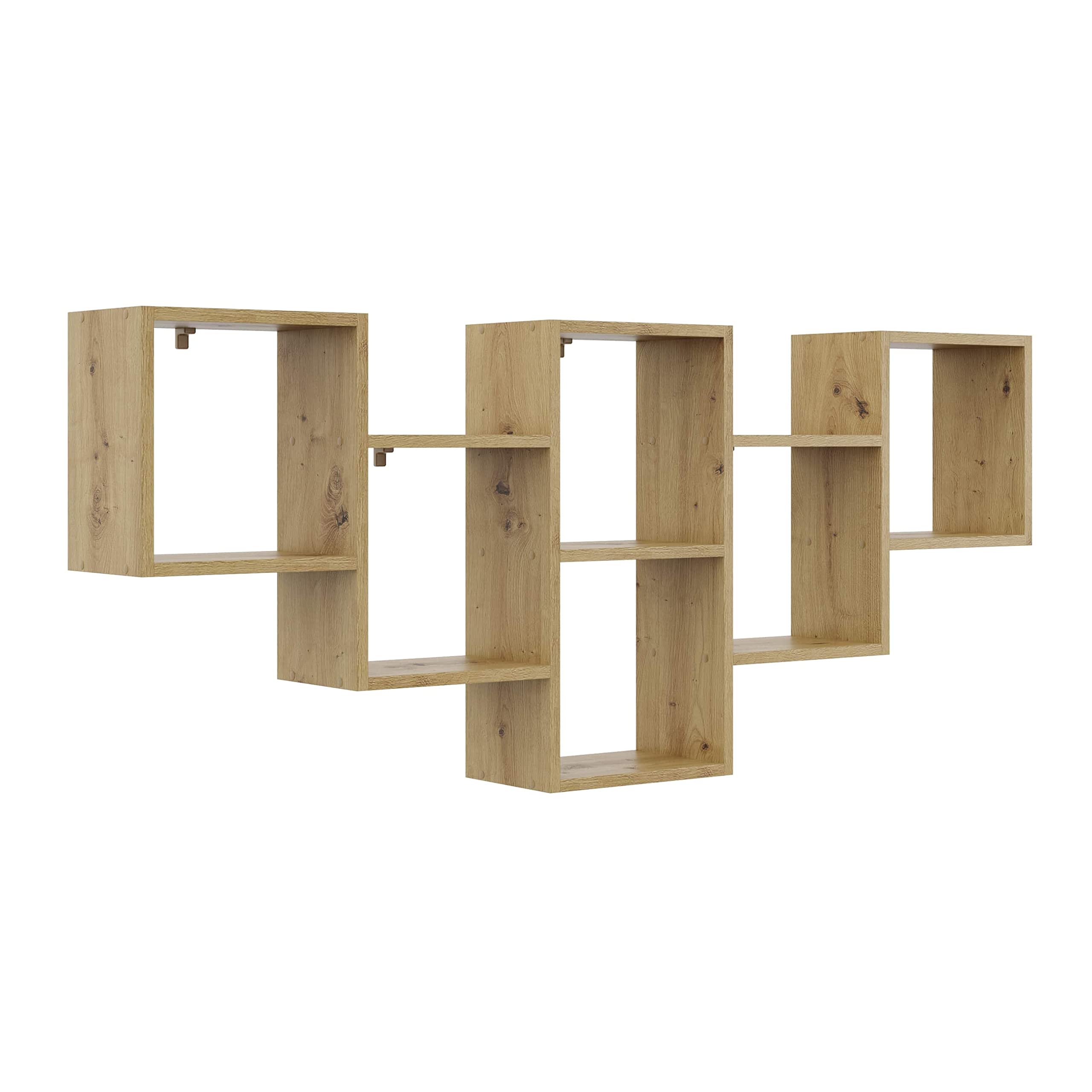 Estantería de pared decorativa con 6 estantes, 160 x 66 x 18 cm, diseño escandinavo, para salón, cocina, oficina, dormitorio, baño, estantería colgante (roble artífico)