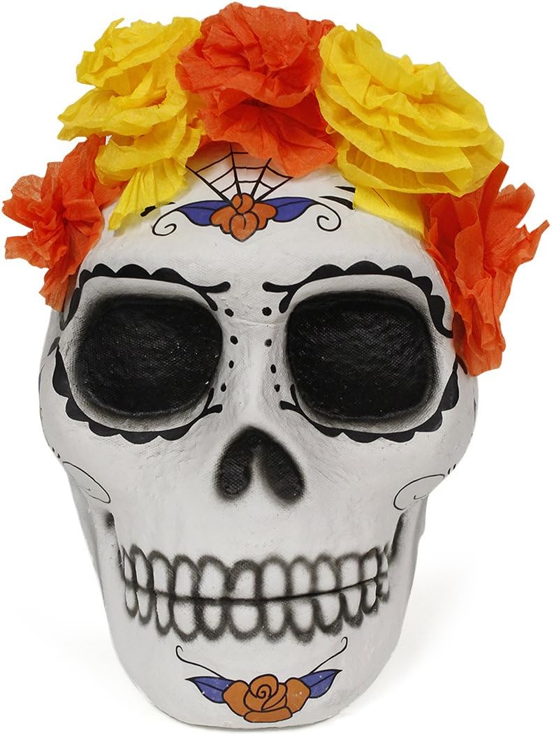 Partytopia Hand Made Paper Basket Catrina Halloween, Red/White, Small
