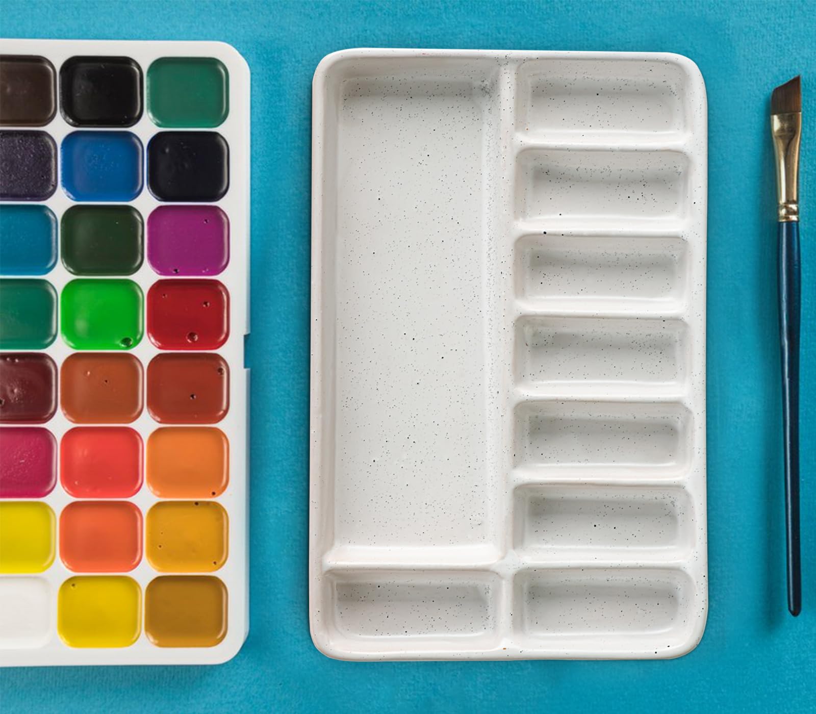 Ceramic Paint Palette Tray - 2.7x5.1x3.7in Artist Brush Washer For Watercolor & Calligraphy