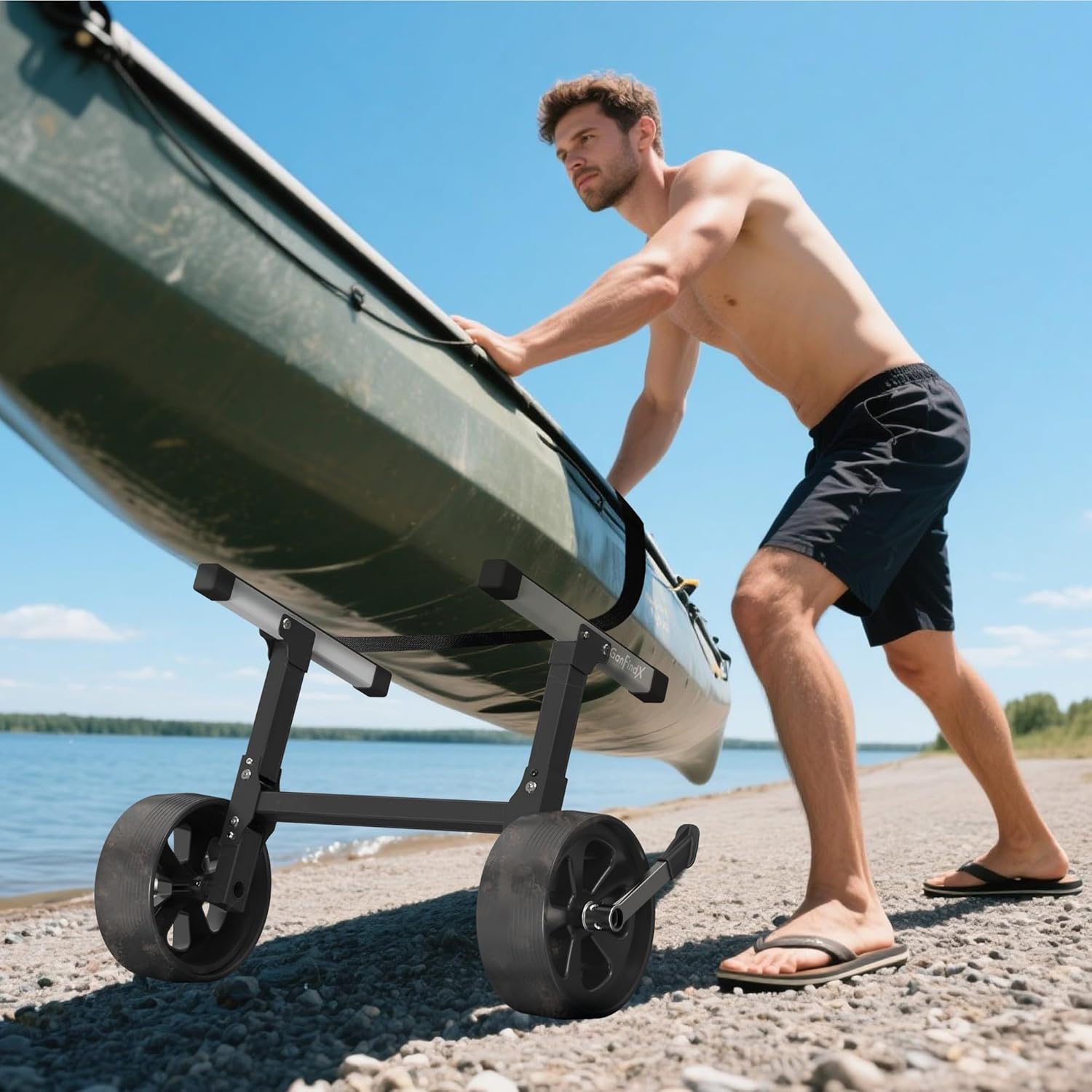 GanFindX Kayak Cart Heavy-Duty Aluminum Foldable Kayak Canoe Trolley with Adjustable Elastic Straps | Portable Lightweight Kayak Cart Dolly