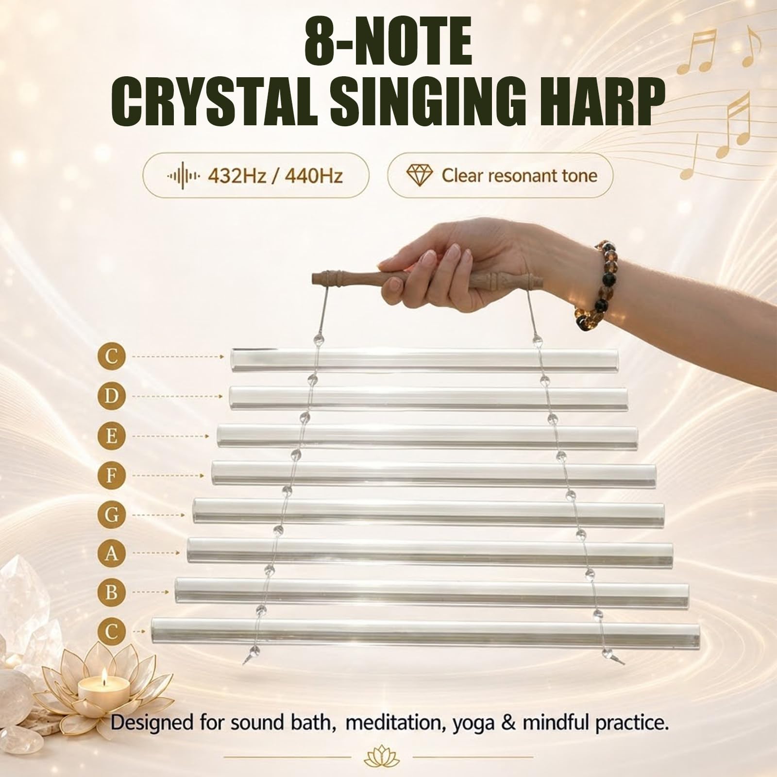 Harpe de Cristal,8 Notes,432/440 Hz,Modèle de Table Classique small-440Hz