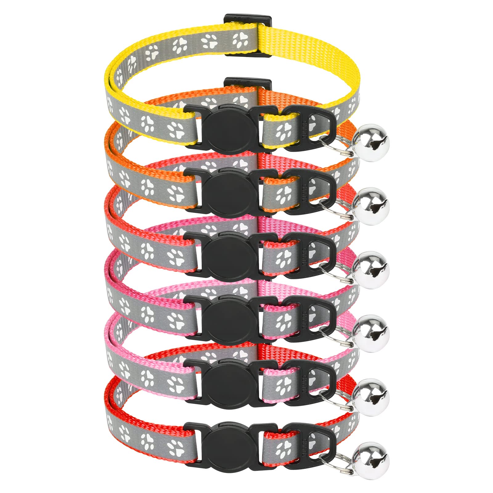 Reflective Cat Collars-Breakaway Cat Collars with Bell - Adjustable Collars for Girl Boy Indoor Small Pet - 6 Pack