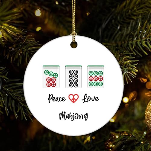 Cheyan Funny Chinese Peace Love Mahjong Christmas Porcelain Ornament Home Decorations Christmas Pendants Mahjong Lovers Christmas Tree Hanging