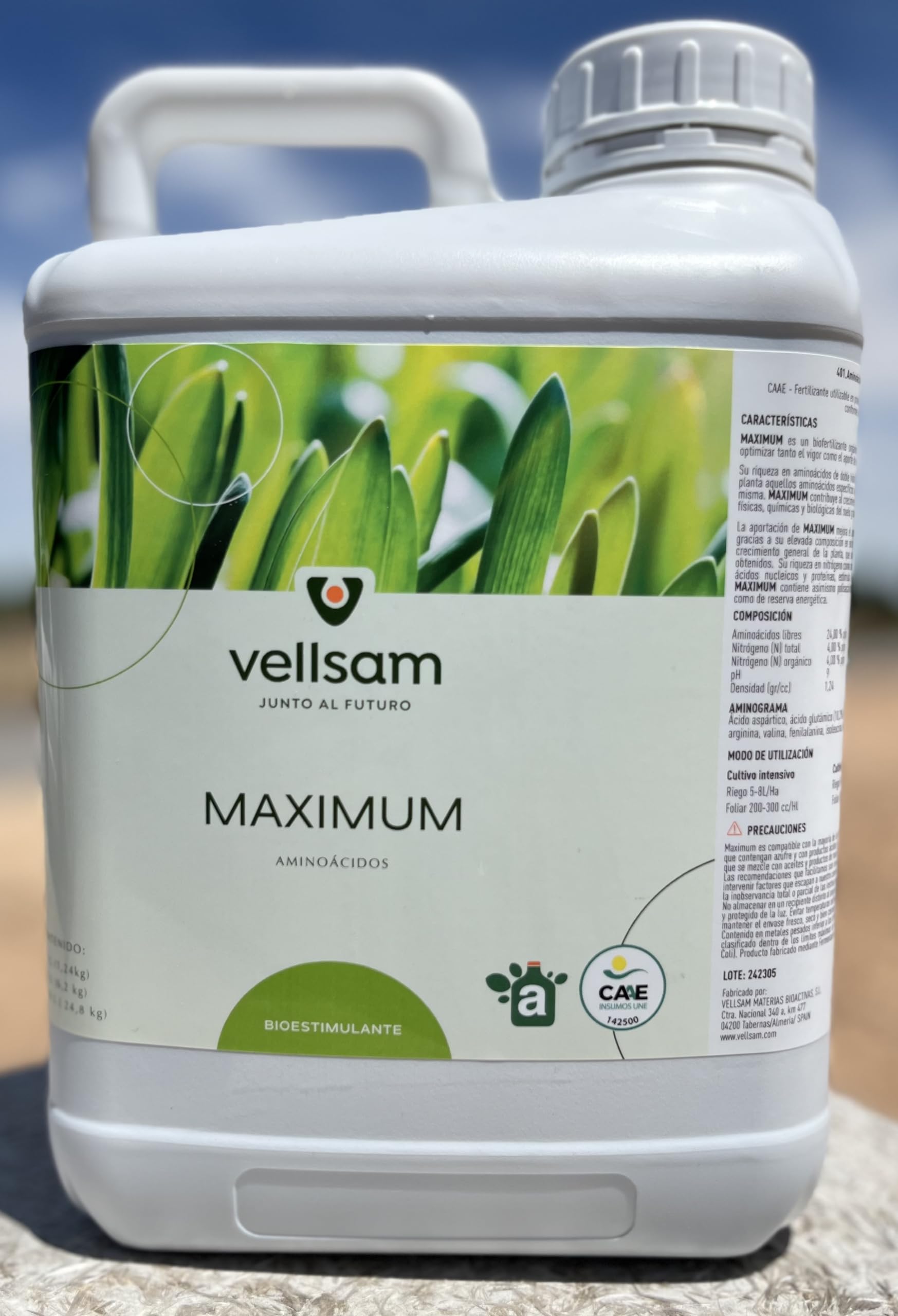 Abono foliar de aminoácidos concentrados 5 l. Bioestimulante de origen vegetal con calificación ecológica. Maximum 5