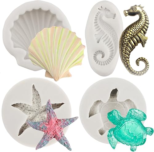 Miniatura 10 de Sijiangmold Moldes de silicona de tortuga marina concha estrella de mar molde de chocolate para decoración de pasteles pasta de goma de mascar de
