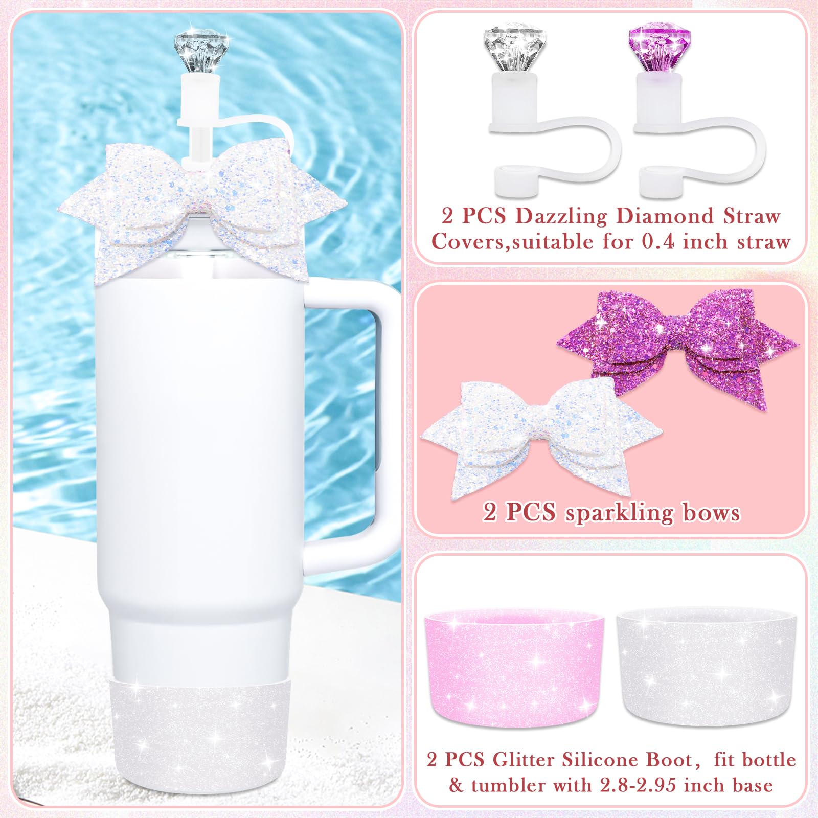 Silikon Stroh Topper Schleifen Set Für Stanley Cup, 40 & 850 Ml, Silikon Trinkhalm Abdeckung Für Stanley Cup Zubehör, Wiederverwendbare Strohhalm Aufsätze Für Trinkgläser, 6 Stück