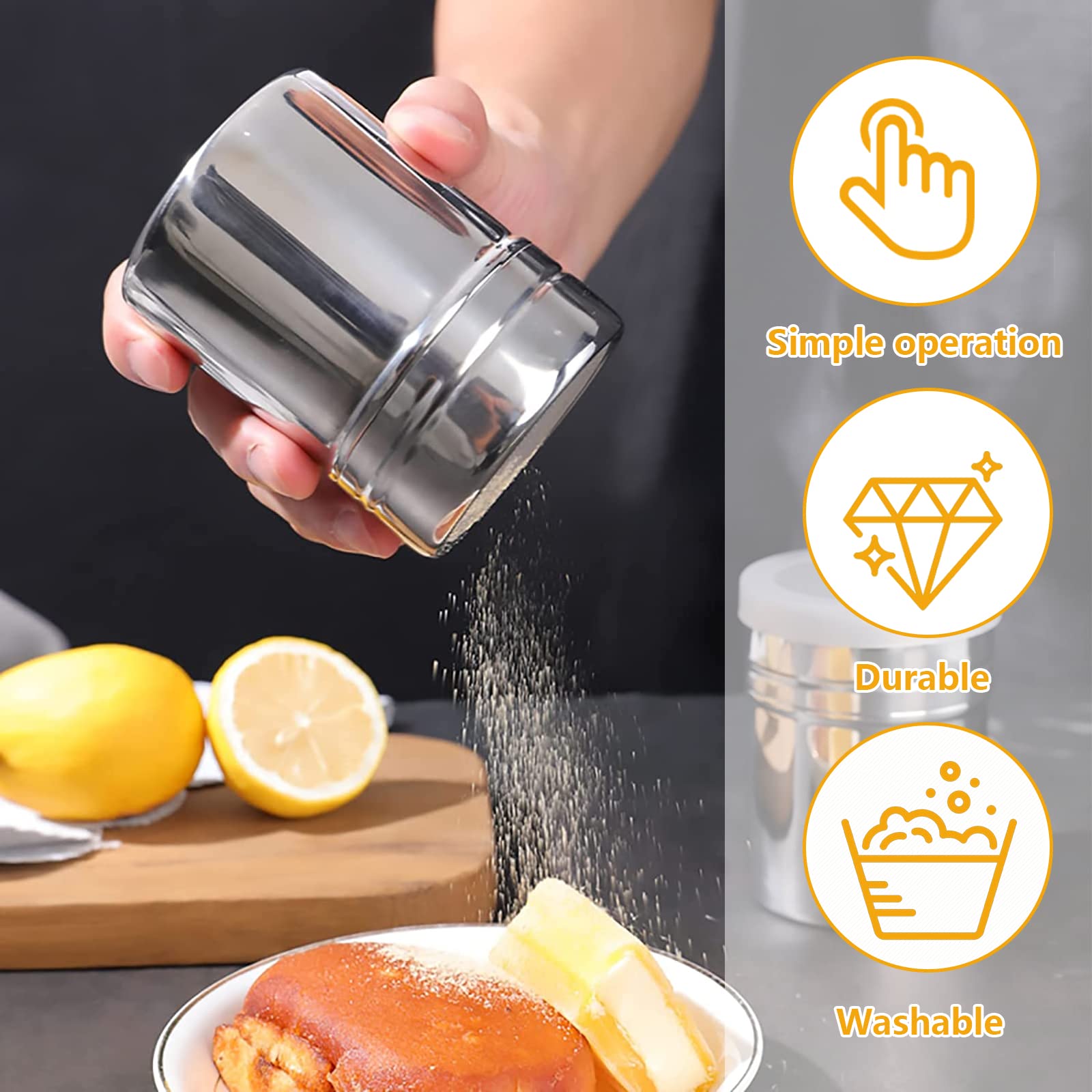 Saupoudreuse, 2 Pièces Shaker à Chocolat, Saupoudreuse Cacao 16 Pièces Pochoirs à Café pour Chocolat Chaud Décoration De Pain (Avec Cuillère à mesurer)