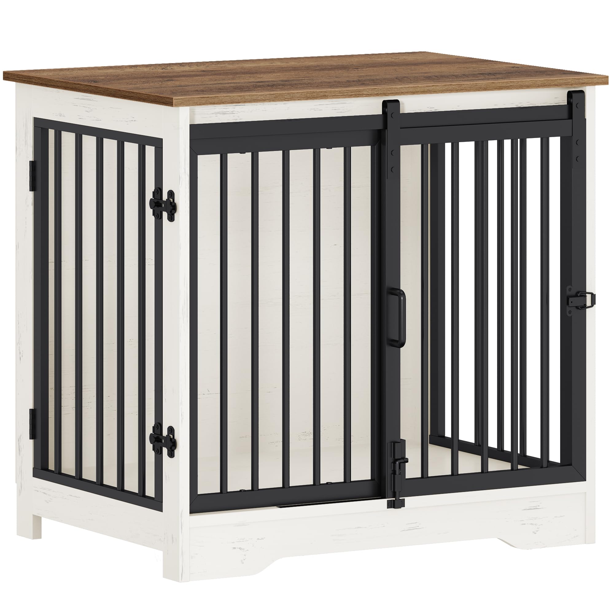 Hzuaneri 69 cm Jaula para Perros, Mesa Auxiliar, casa Moderna para Perros, Jaula para Cachorros, dúplex para Animales, 2 Puertas, 49 × 69 × 64,5 cm, Blanco Marrón DFC84314B
