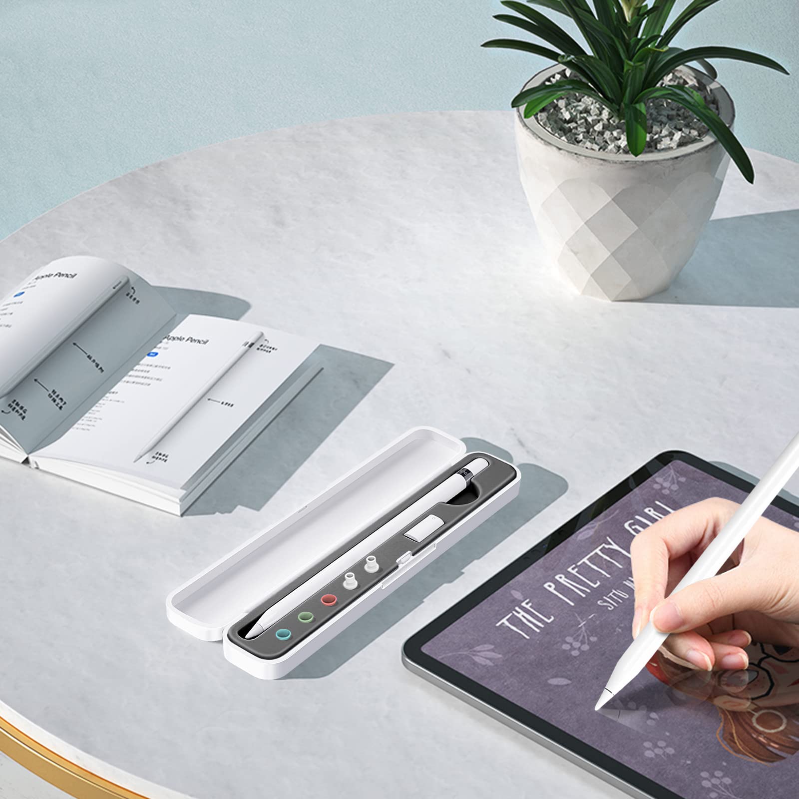 CASEBOT Stifthalter Hülle Kompatibel mit Apple Pencil Pro/USB-C, Apple Pencil 2./1. Generation, Tragbar Stylus Aufbewahrungsbox für Apple Pencil & Zubehör, Grau