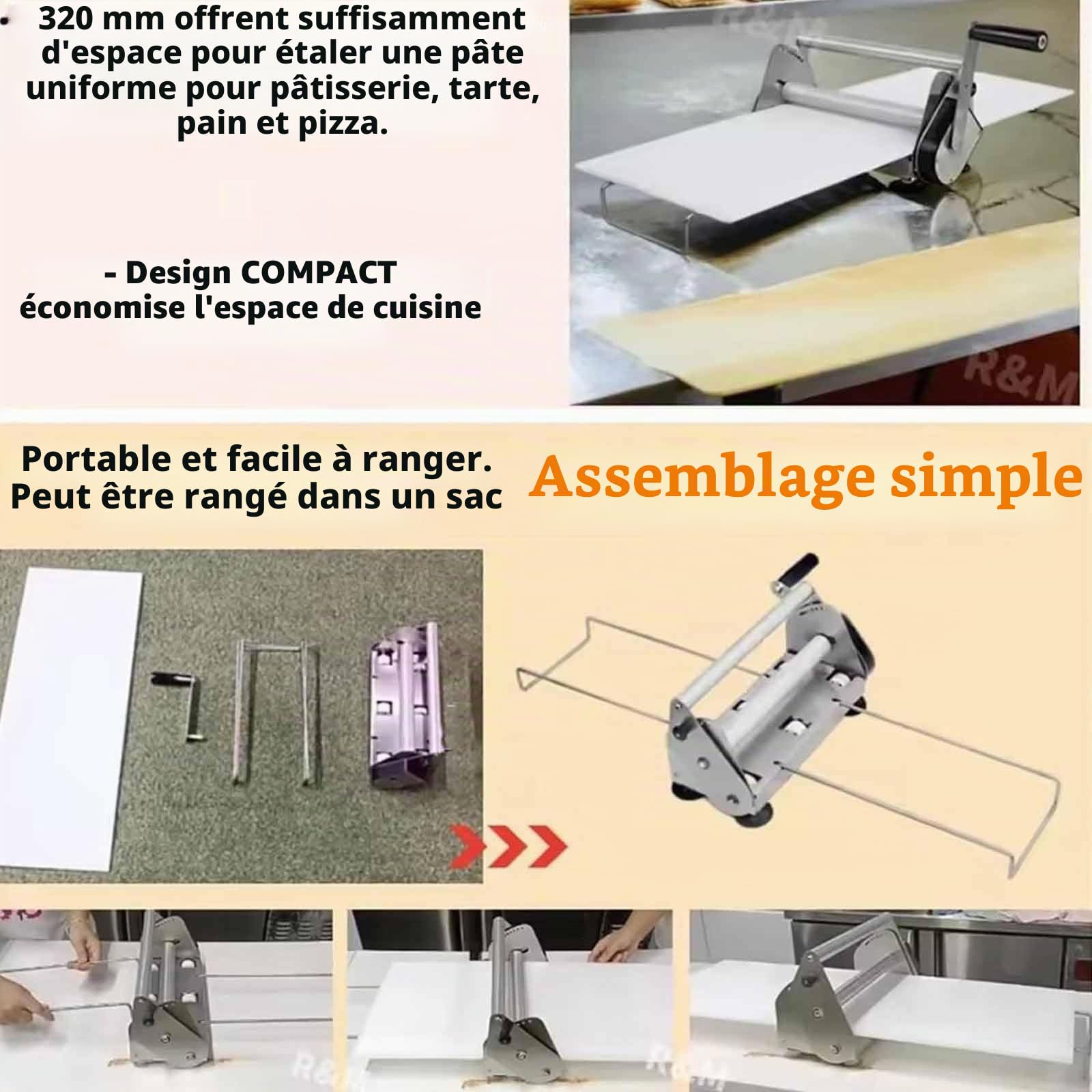Laminoir à Pâte Manuel Acier Inoxydable Avec Grande Planche 70×30cm/100×40cm,épaisseur Réglable 0,5-27mm,Laminoir à Pâtisserie Pliable Professionnel Pour Boulangerie,Pizza,RS201