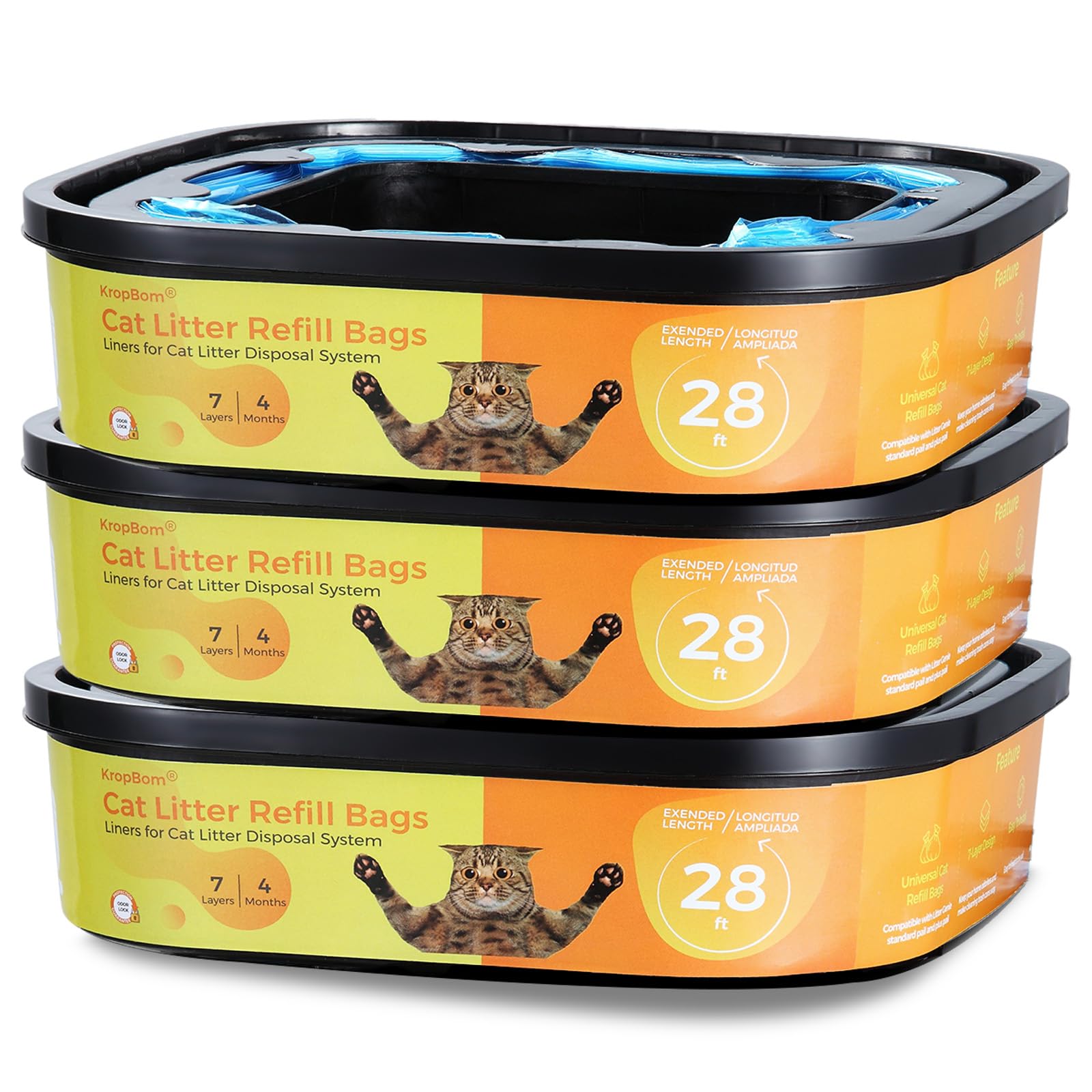 3 Pack Genie Cat Litter Refill Bags Cartridge Compatible with Standard and Plus Pail, Multi-Layers Odor Control Cat Genie Refill Cartridge, 28ft Up to 4 Months of Supply