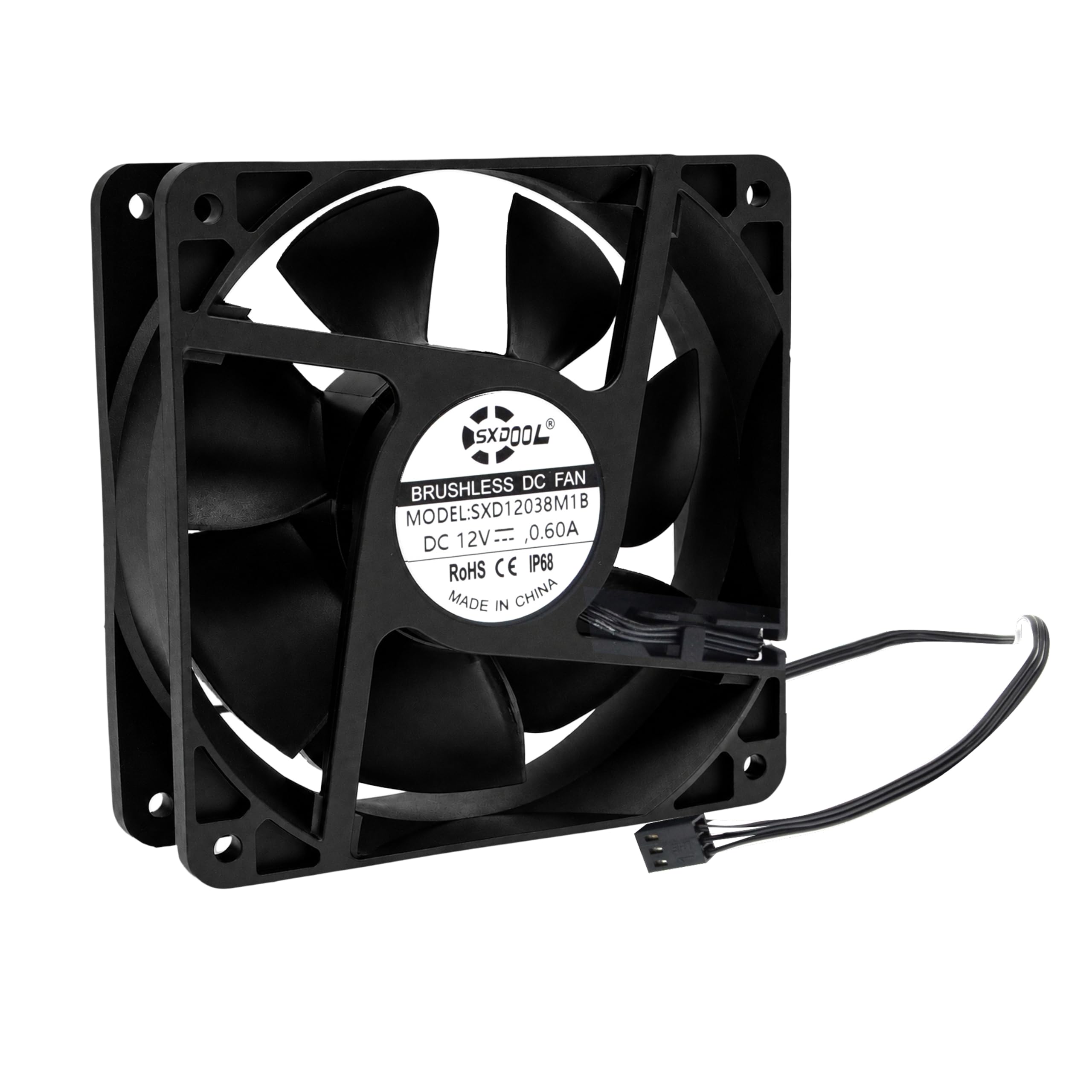 Ventilador de enfriamiento de 120 mm (120 x 120 x 38) de alta velocidad CFM impermeable, a prueba de polvo de 12 V, rodamiento de bolas dual 3600 rpm