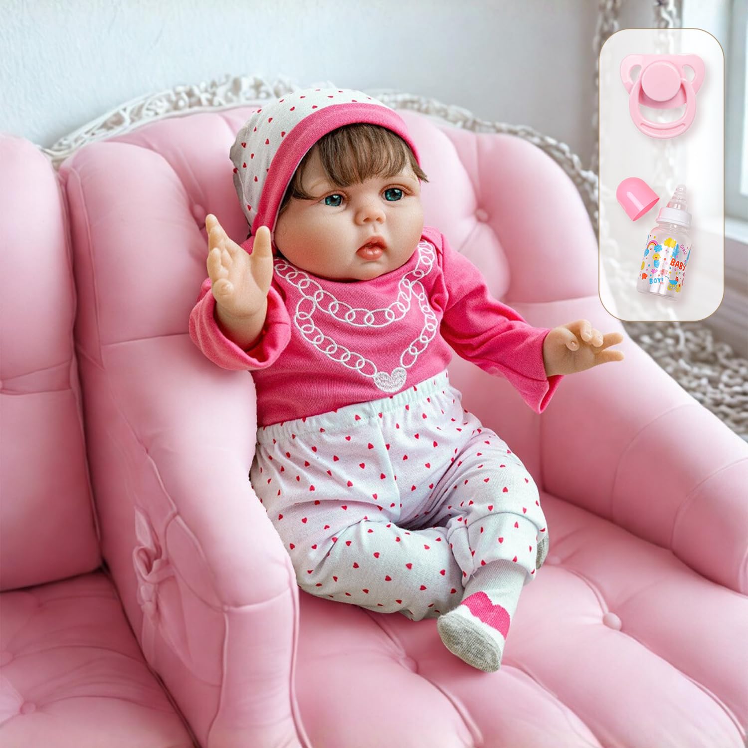 DOLLHOOD Reborn Baby Dolls - 22-Inch Realistic Baby Doll wit Baby Doll Accessories - Lifelike, Soft Silicone Newborn Girl Doll with Movable Arms and