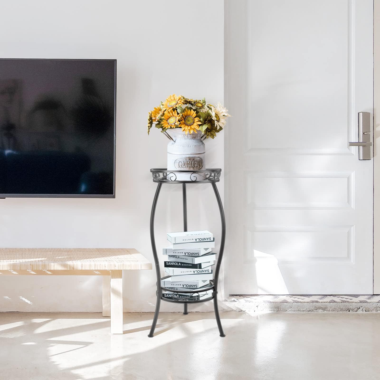 Bomclap Pflanzenständer Metall, 69cm Blumenständer Pflanzenständer, 2-stufige Blumentopf Ständer Blumentopfhalter für Drinnen & Draußen, Schwarz