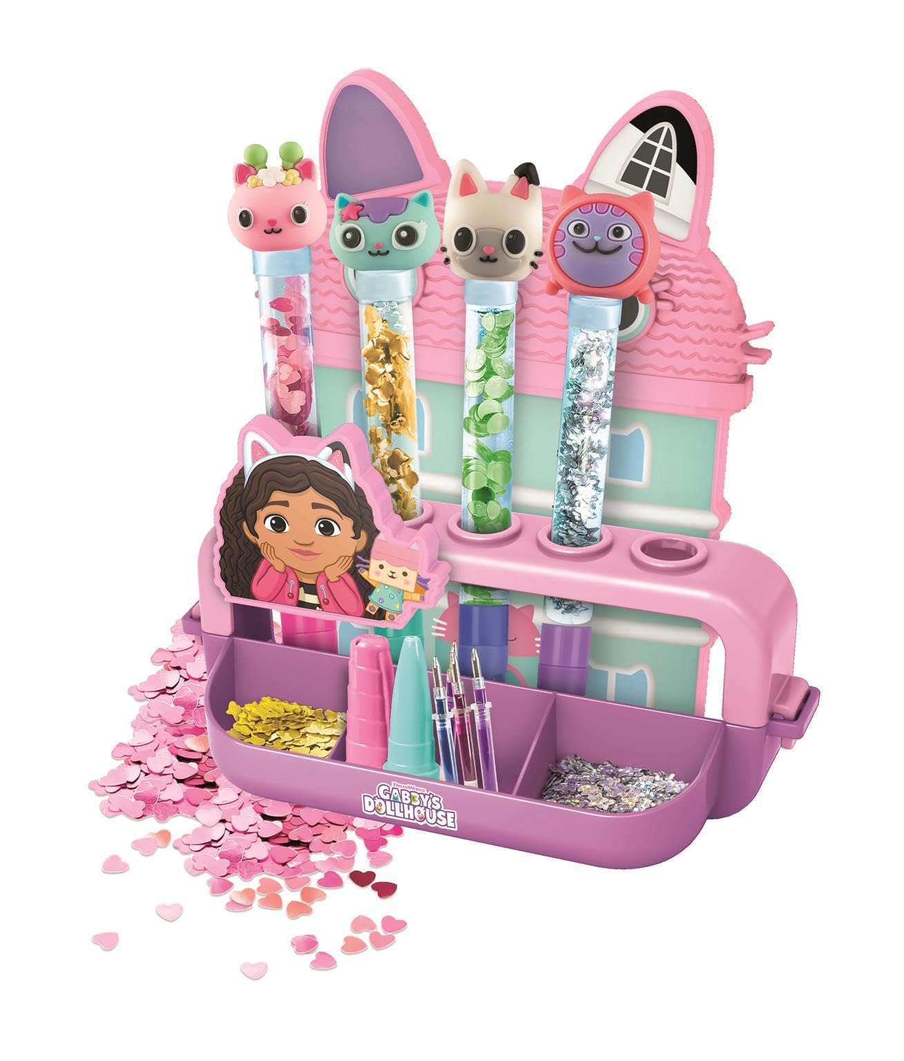 Clementoni Idea - Laboratorio delle Penne Gabby's Dollhouse, Kit Creativo per Bambini 6+ Anni, con 25+ Accessori e 5 Penne Personalizzabili con Personaggi, Lingua Italiana, 18203